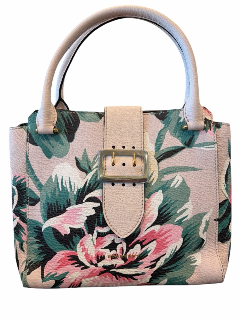 Burberry Pink Floral Leather Satchel with Green Accents - Picture 11 of 15